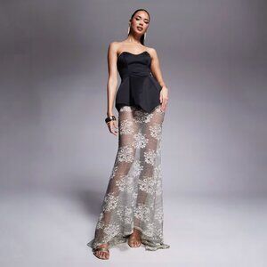 ASOS DESIGN premium molded dress, lace maxi skirt, black scuba-style fabric